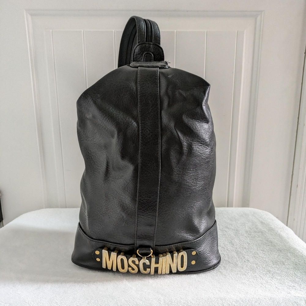 Vintage Moschino Black Leather Bucket Bag Backpack